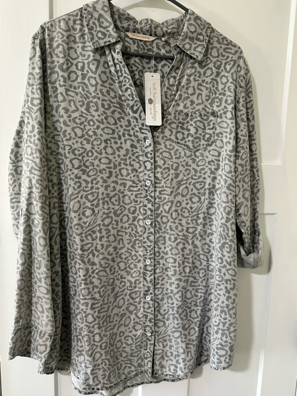 Soft Surroundings Gray Leopard Print Timeless Tencel Top